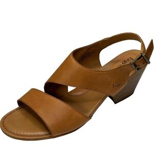b.o.c Gorgeous Cognac Dress Leather Sandals 2.5” Wooden Block Heel Size 11